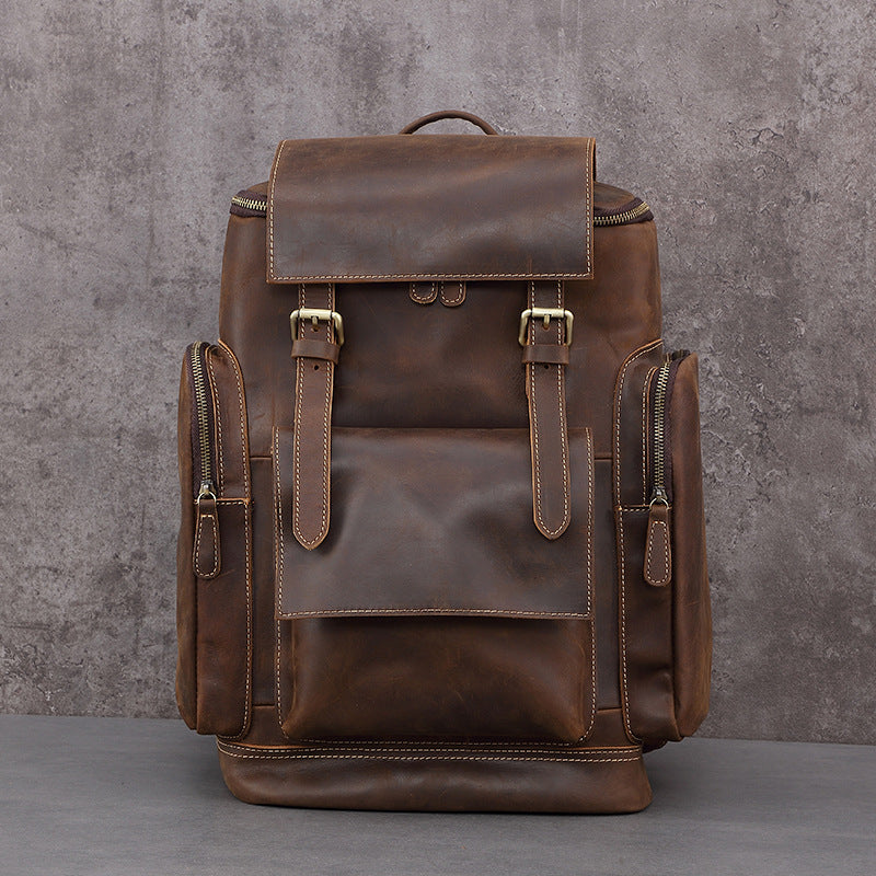 Men's Computer Crazy Horse Leather Large Capacity Backpacks