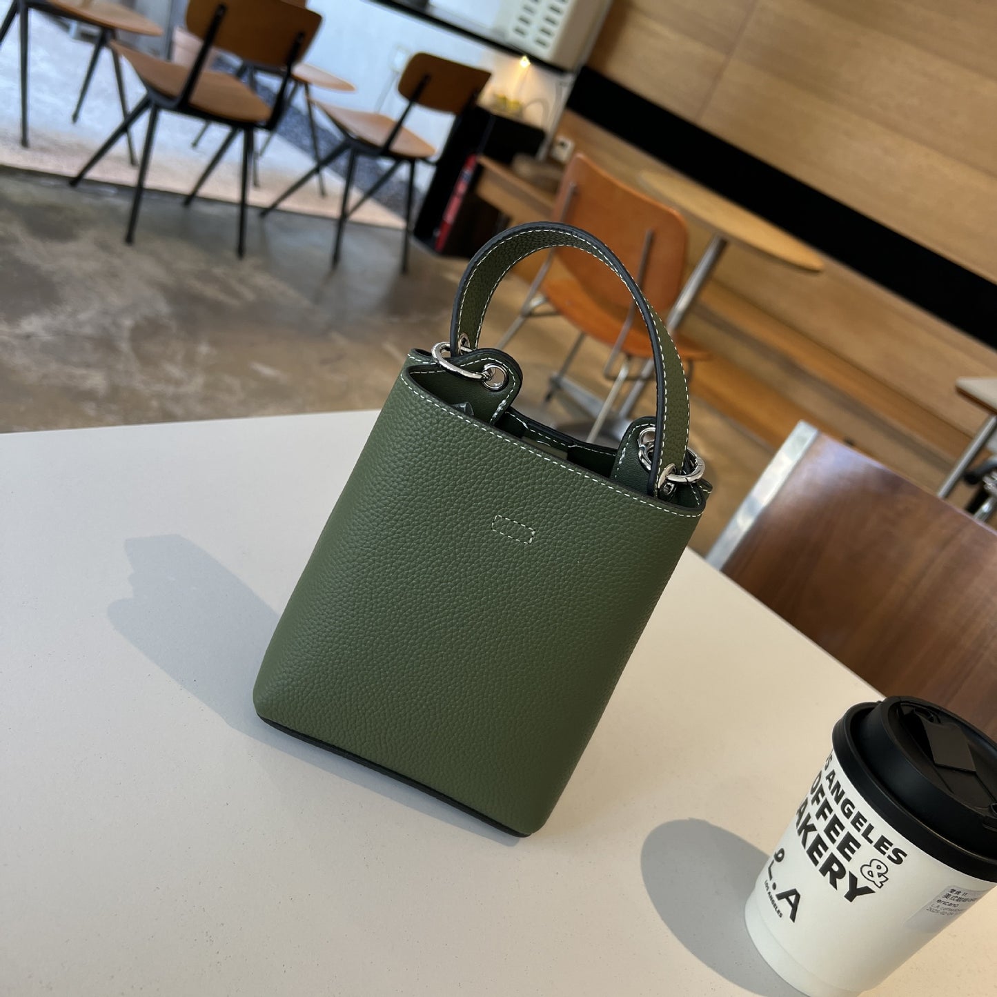 Women's Contrast Color Top Layer Leather Mini Phone Bags