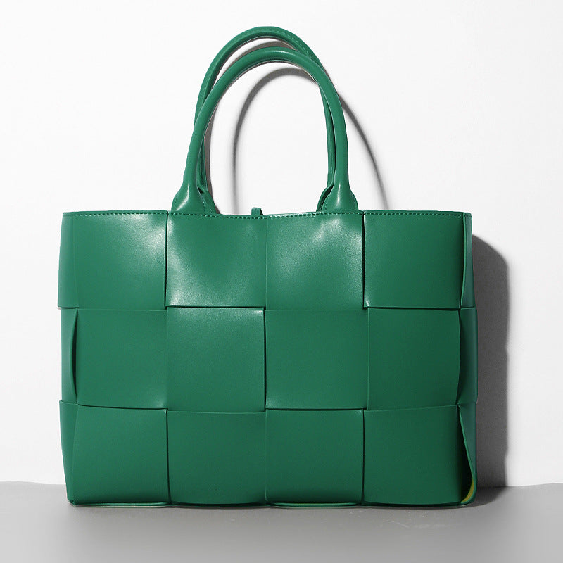 Innovative Pretty Woven Leather Plaid Genuine Handbags