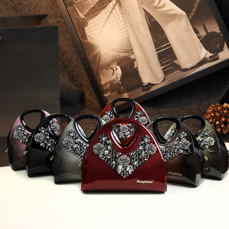 Refined Rhinestone Dumpling Mom Style Patent Handbags