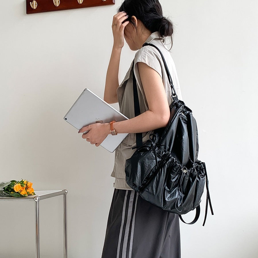 Women's Drawstring Leather Large Capacity Personalized Simple Backpacks