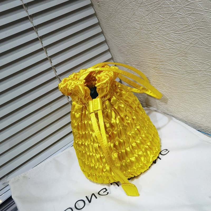 Women's High-grade Minority Fashion Simple Satin Pleated Drawstring Bucket Bags