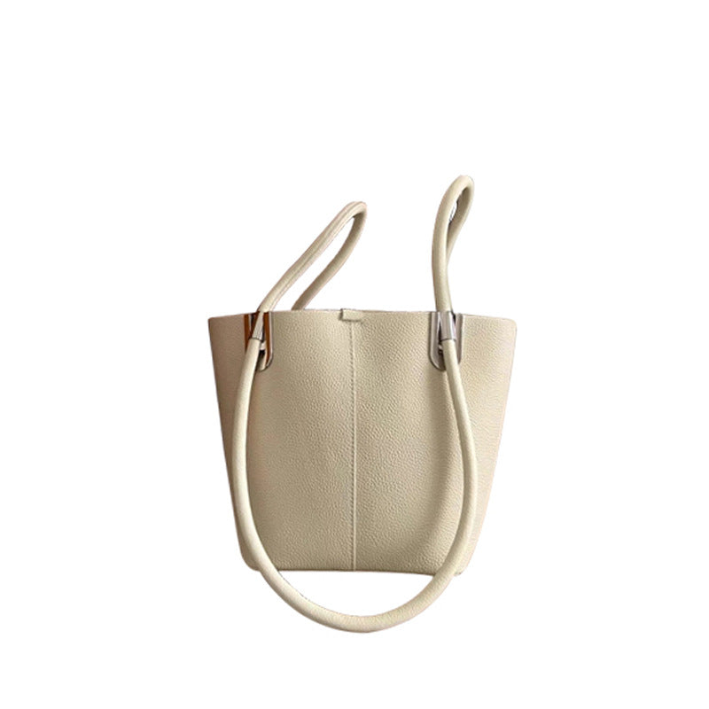 Women's Layer Cowhide Vegetable Basket High-grade Hand Bucket Bags