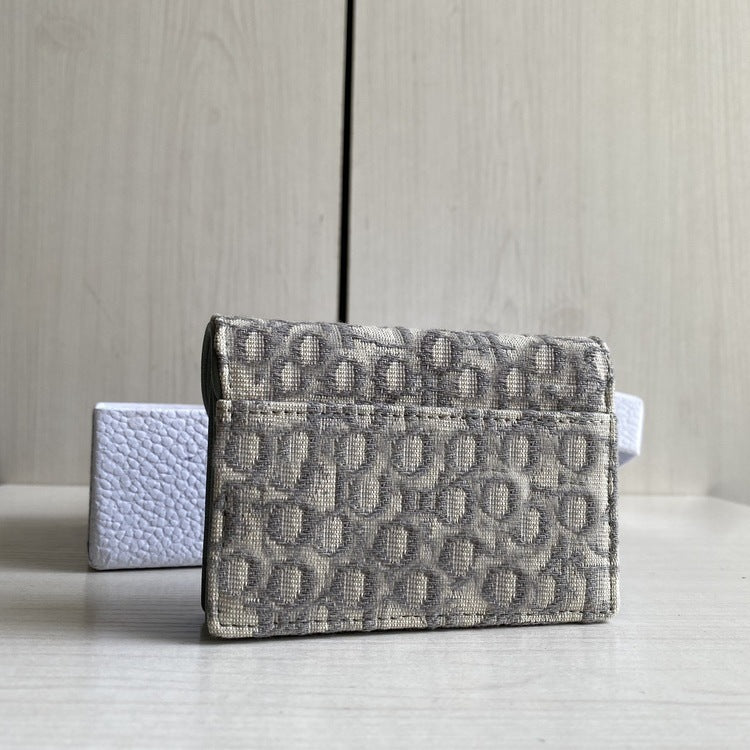 Women's Canvas Floral Cowhide Leather Saddle Flip Card Holder