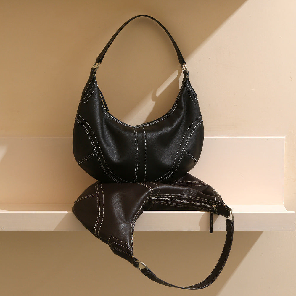 Women's Crystal Grain Surface High-grade First Layer Cowhide Crossbody Bags