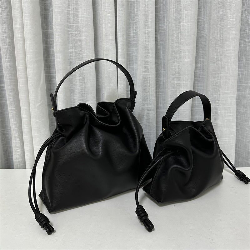 Women's Soft Cowhide Drawstring Lucky Large Size Bucket Bags