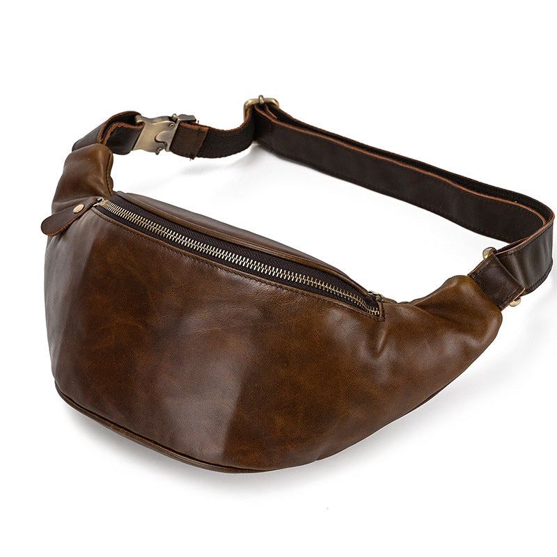 Women's & Men's & Leather Black Multifunctional First Layer Men's Chest Bags