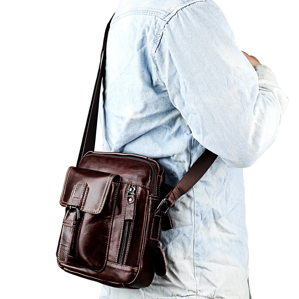 Men's Genuine Leather Fashion Retro Mobile Bags