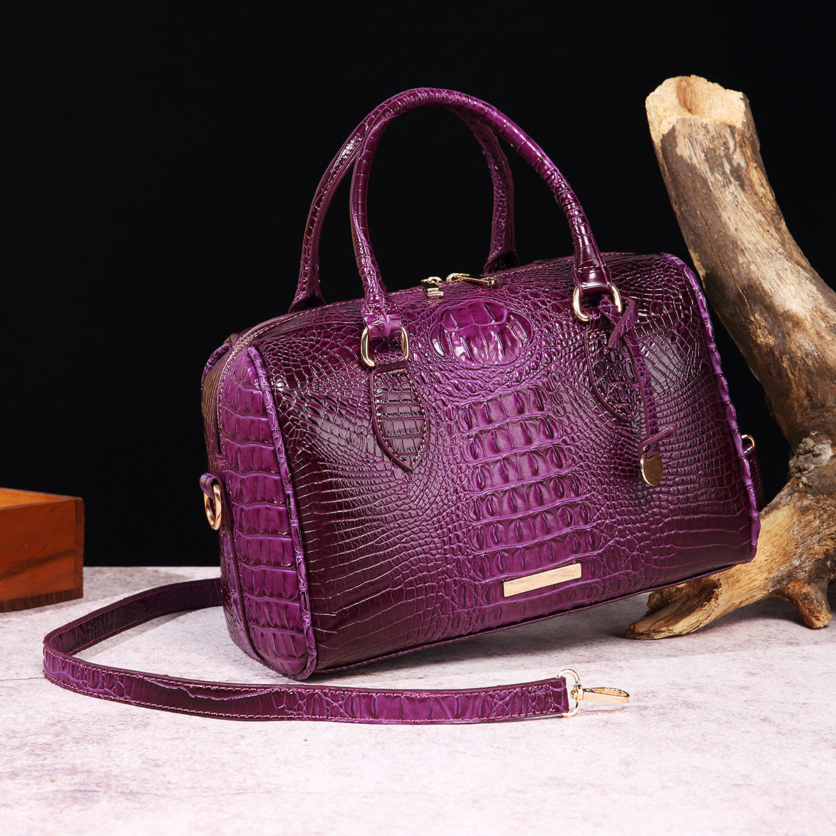 Women's Portable Underarm Vintage Brahmin Crocodile Pattern Handbags