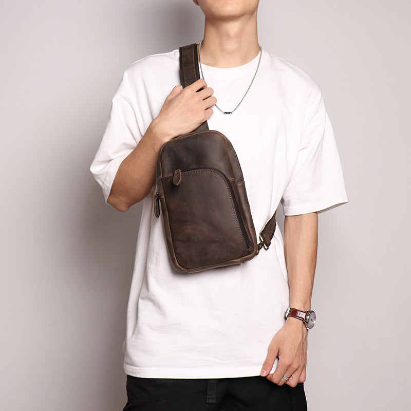 Women's & Men's & Leather Retro Crazy Horse Large Men's Chest Bags