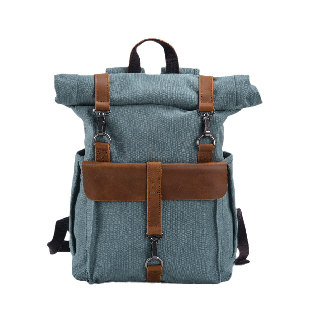 Men's Retro Canvas College Style With First Layer Cowhide Roll Backpacks