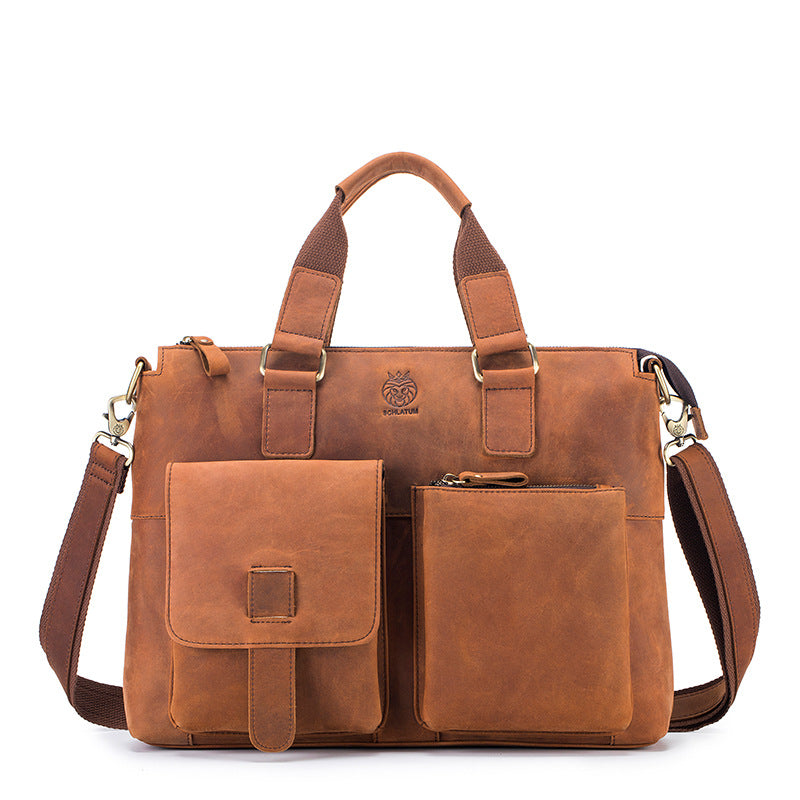 Men's First Layer Crazy Horse Leather Portfolio Men's Briefcases