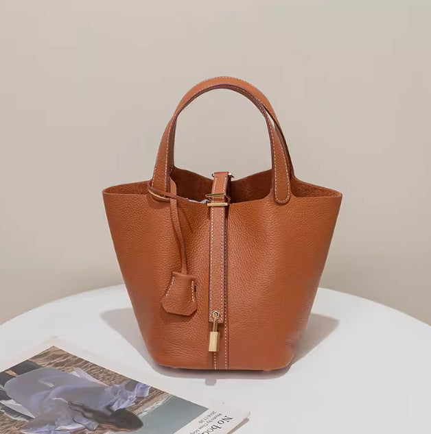 Women's Vegetable Basket Genuine Leather Autumn Bucket Bags