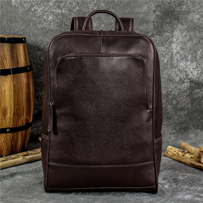 Men's Genuine Leather First Layer Cowhide Lychee Backpacks