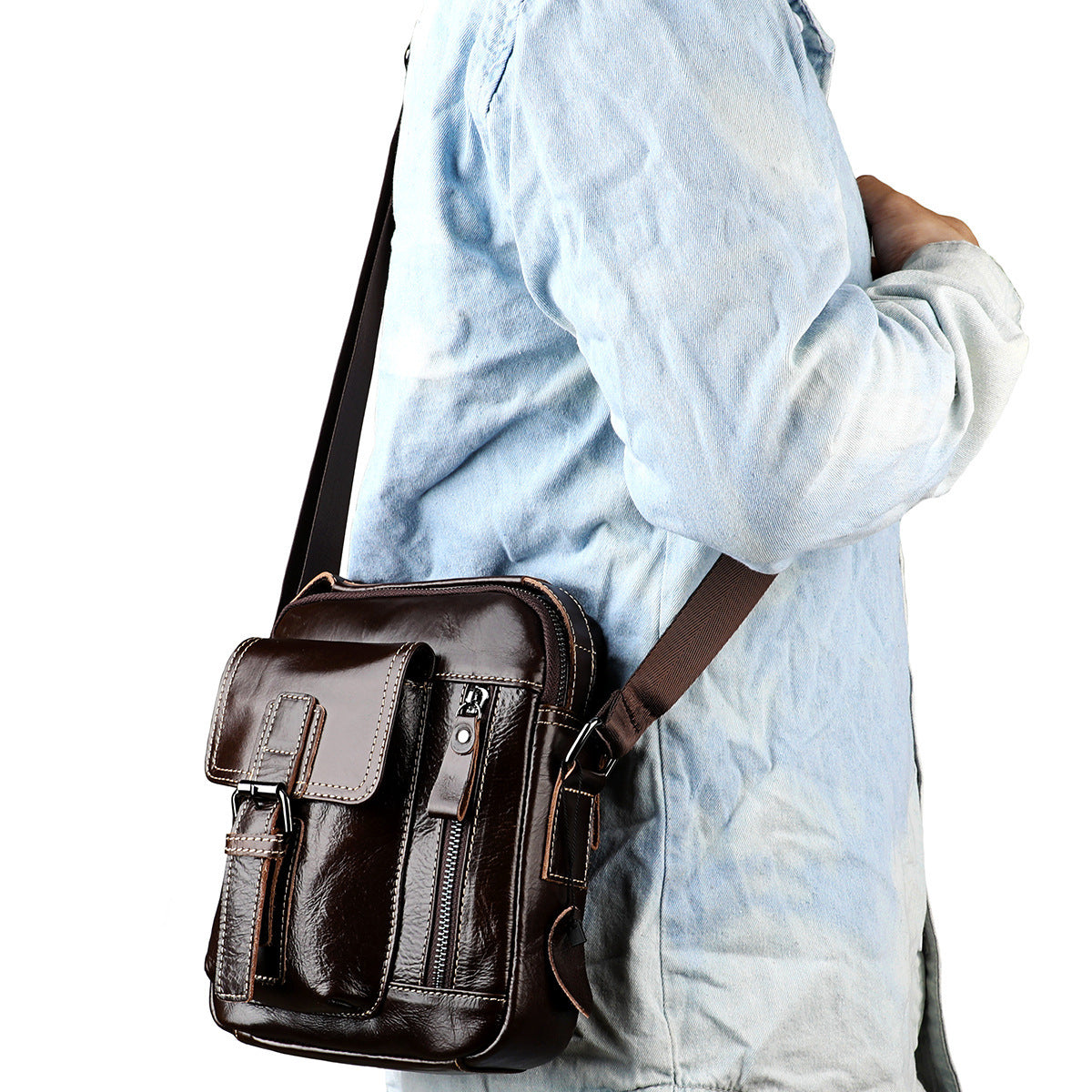 Men's Genuine Leather Fashion Retro Mobile Bags