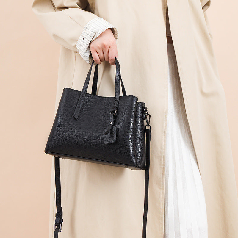 Women's Lychee Pattern Simple Large Capacity Soft Leather Textured Temperament Crossbody Bags