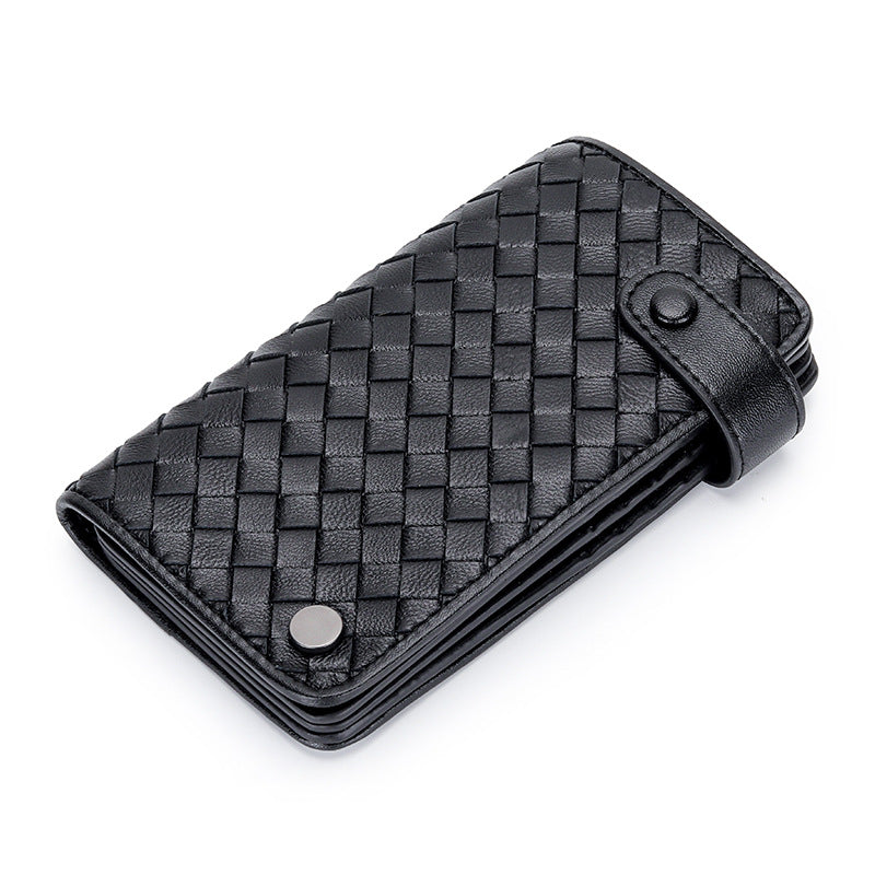 Women's & Men's Sheepskin Woven Large Capacity Genuine Leather Card Holder