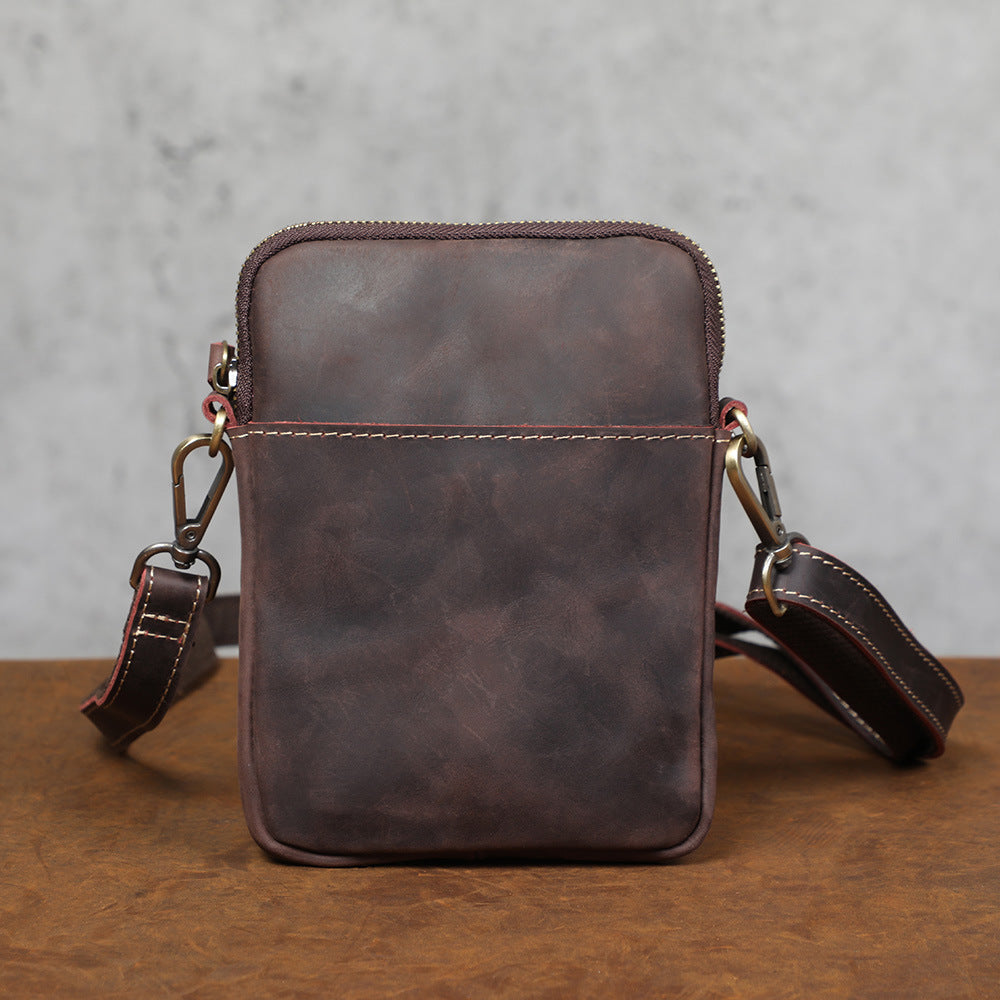 Men's Handmade Genuine Leather Mini Retro Vertical Men's Shoulder Bags