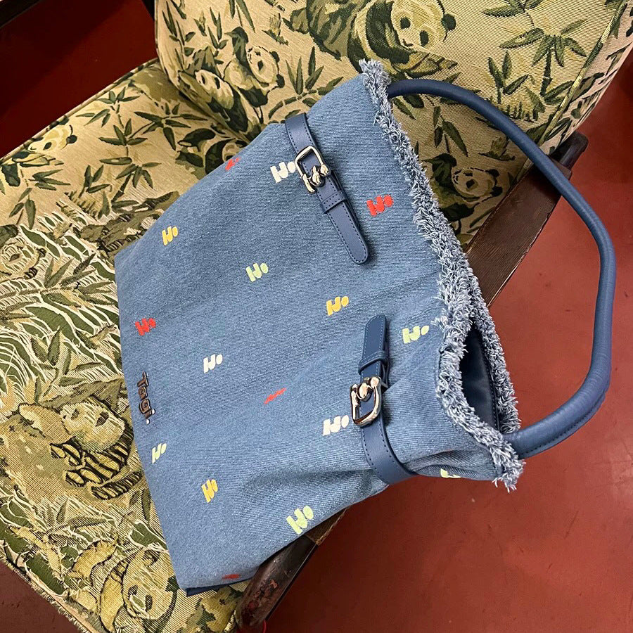 Women's Design Imagination Clasp Canvas Denim Portable Tote Bags