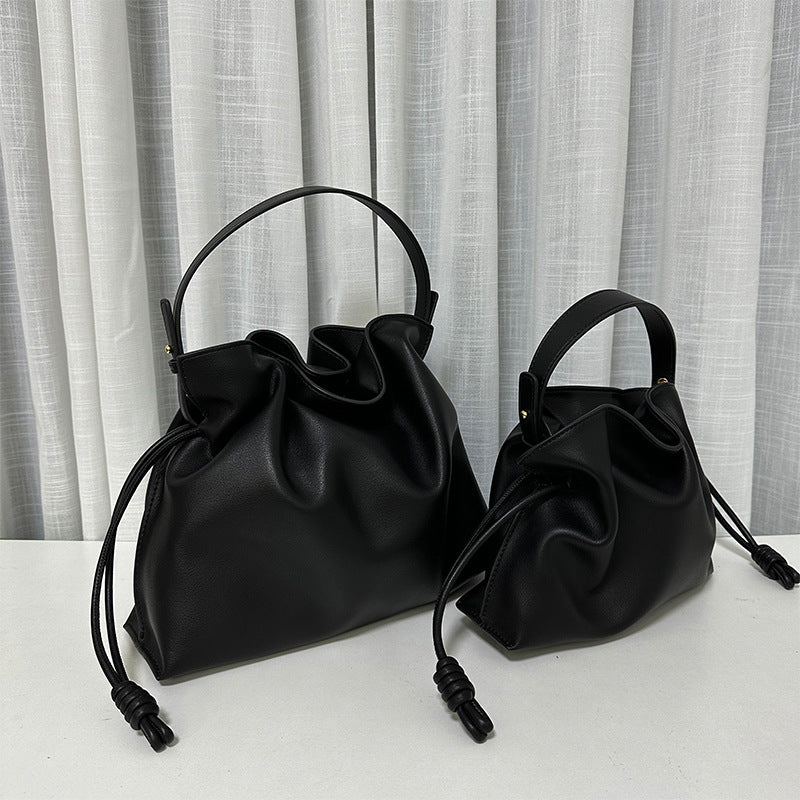 Women's Soft Cowhide Drawstring Lucky Large Size Bucket Bags