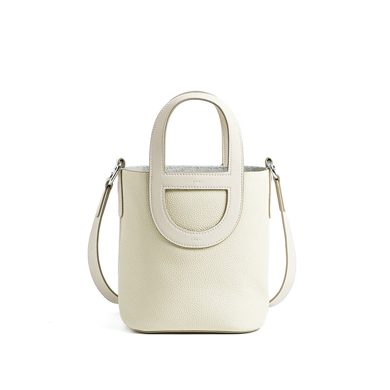 Basket Layer Cowhide Leather Cross Body Bucket Bags