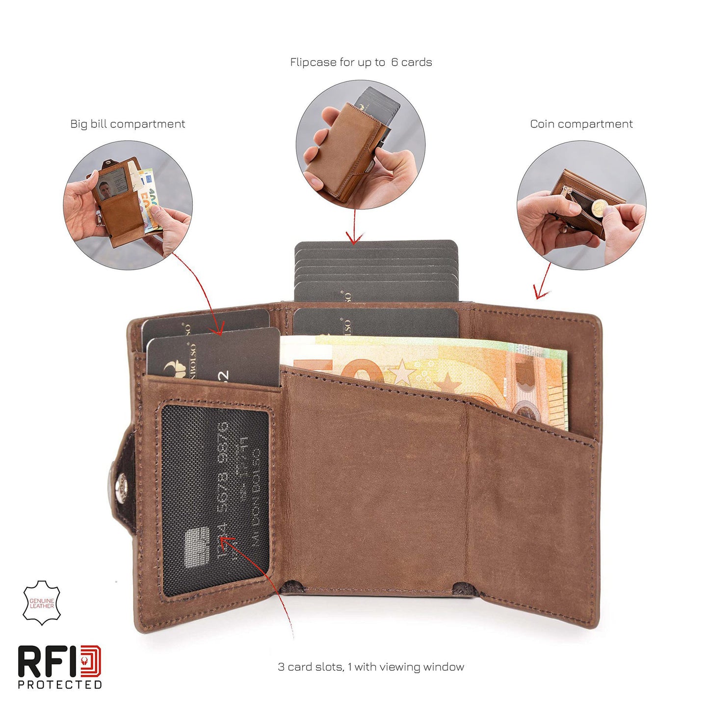 Men's Cover Crazy Horse Multi Slots Large Card Holder