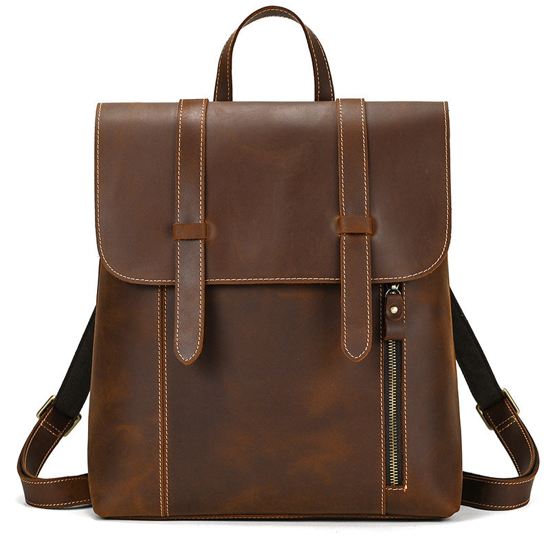 Women's Retro Leather Crazy Horse Light Leisure Backpacks