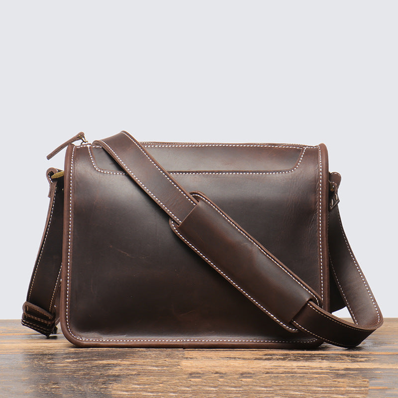 Men's First Layer Cowhide Handmade Crazy Horse Leather Men's Shoulder Bags