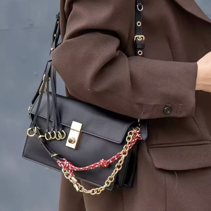 Women's Motorcycle Retro Ornaments Flip Twist Genuine Small Square Bags