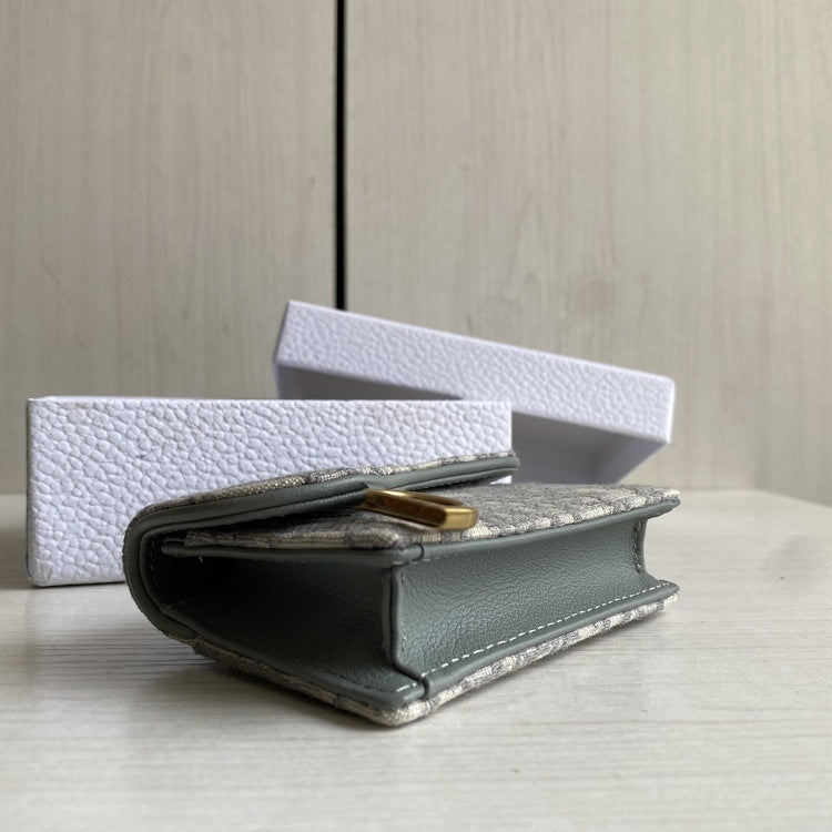 Women's Canvas Floral Cowhide Leather Saddle Flip Card Holder
