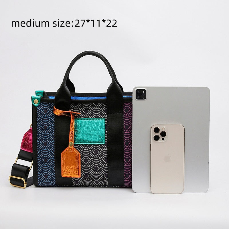 Women's Large Capacity Canvas Rainbow Printing Textured Tote Bags