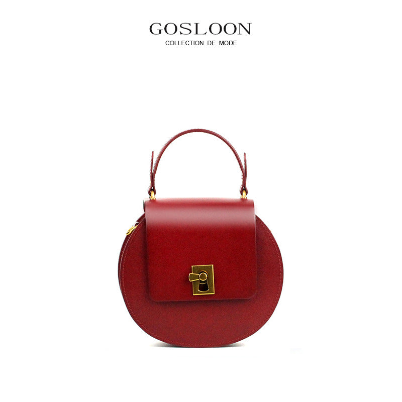 Gu Design Thick Cowhide Round Pie Crossbody Bags