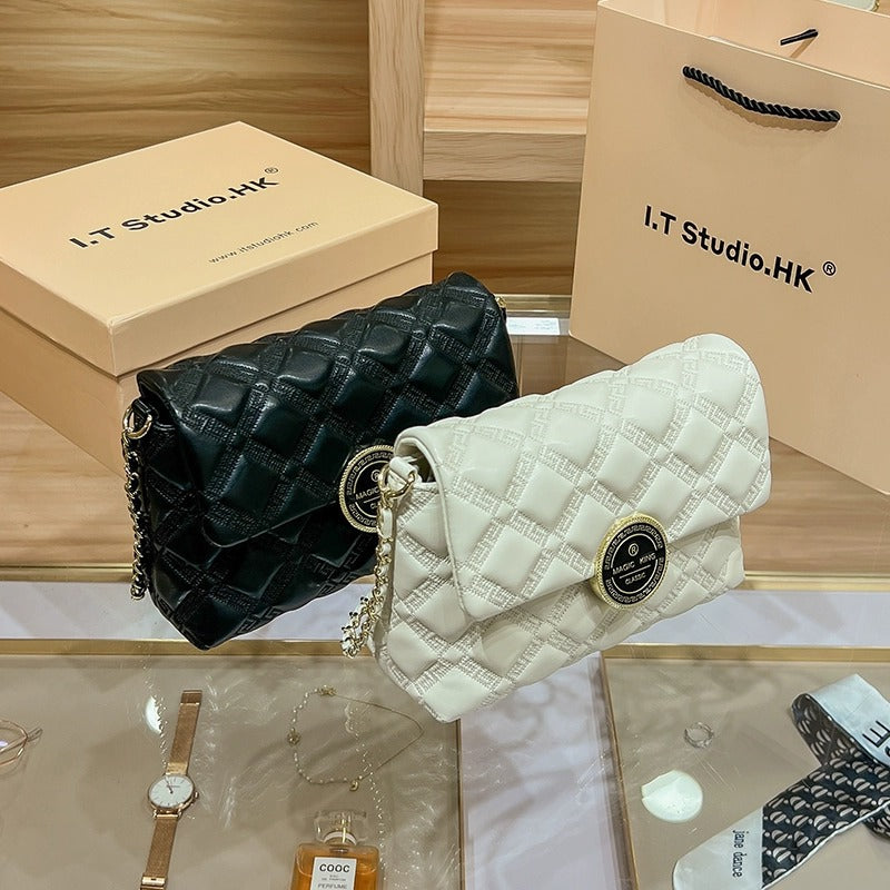 Genuine Leather Golden Ball Diamond Chain Shoulder Bags