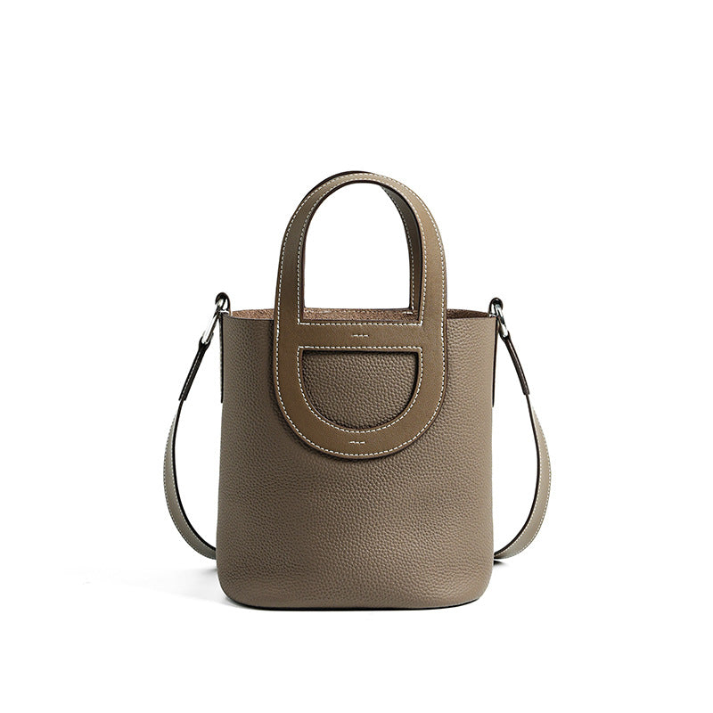 Basket Layer Cowhide Leather Cross Body Bucket Bags