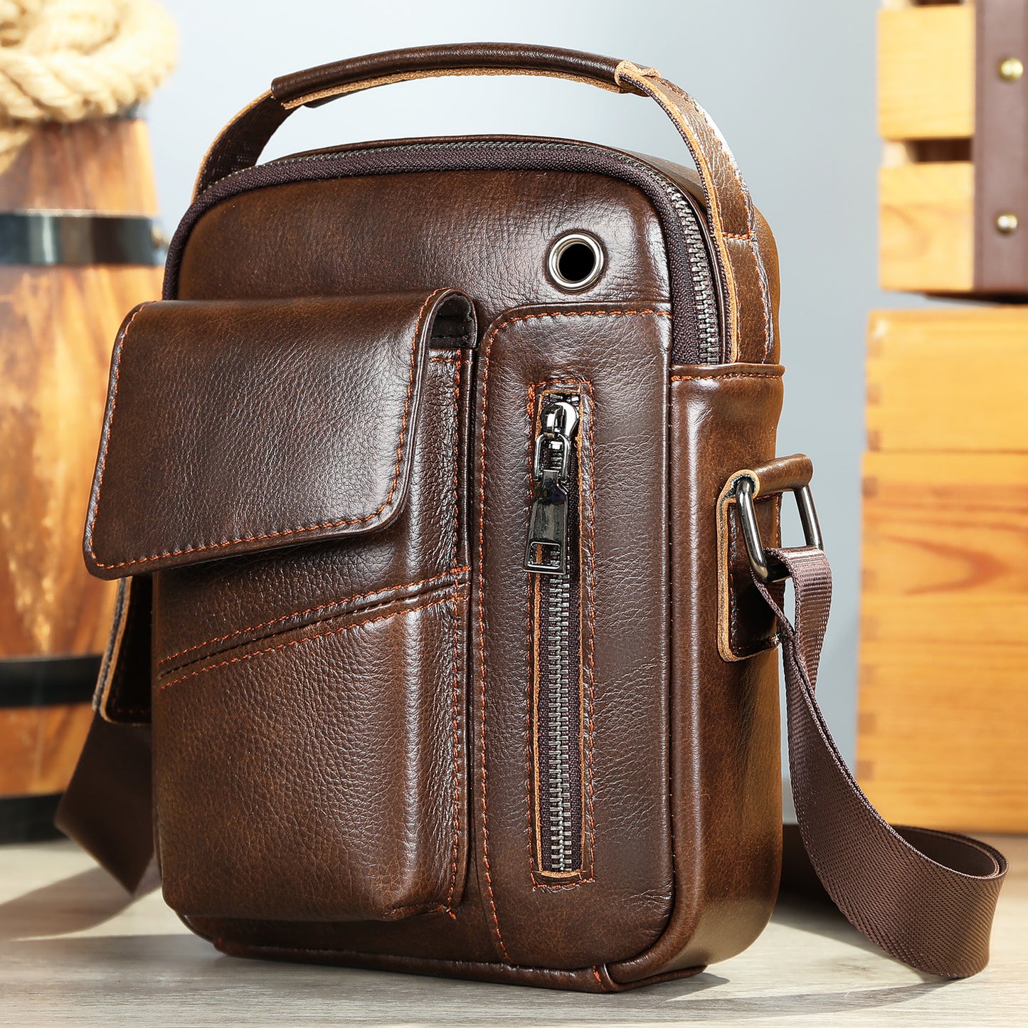 Men's Layer Cowhide Light Luxury Business Commute Men's Messenger Bags
