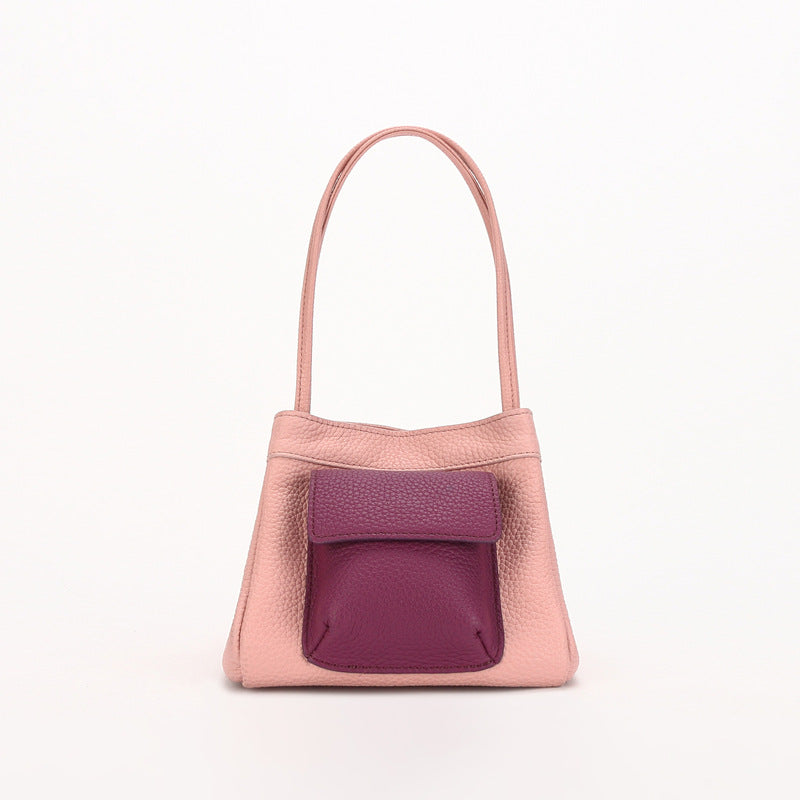 Women's Leather Contrast Color Vegetable Basket Niche Crossbody Bags