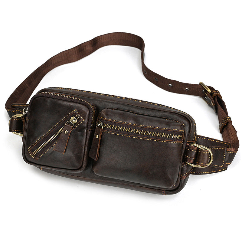 Men's Leather Retro Crazy Horse Mobile Men's Chest Bags