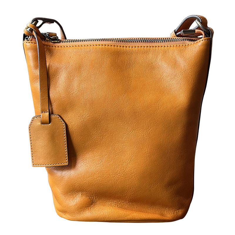 Women's Leather For First Layer Cowhide Retro Bucket Bags