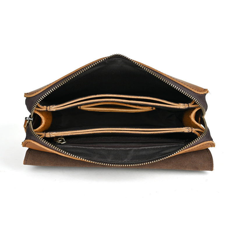 Horse Leather Clutch Large Capacity Vintage First Layer Men's Handbags