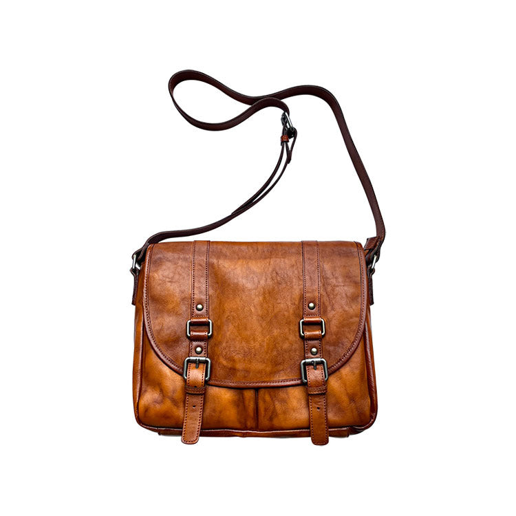 Men's Handmade Vegetable Tanned Leather Retro One Men's Messenger Bags