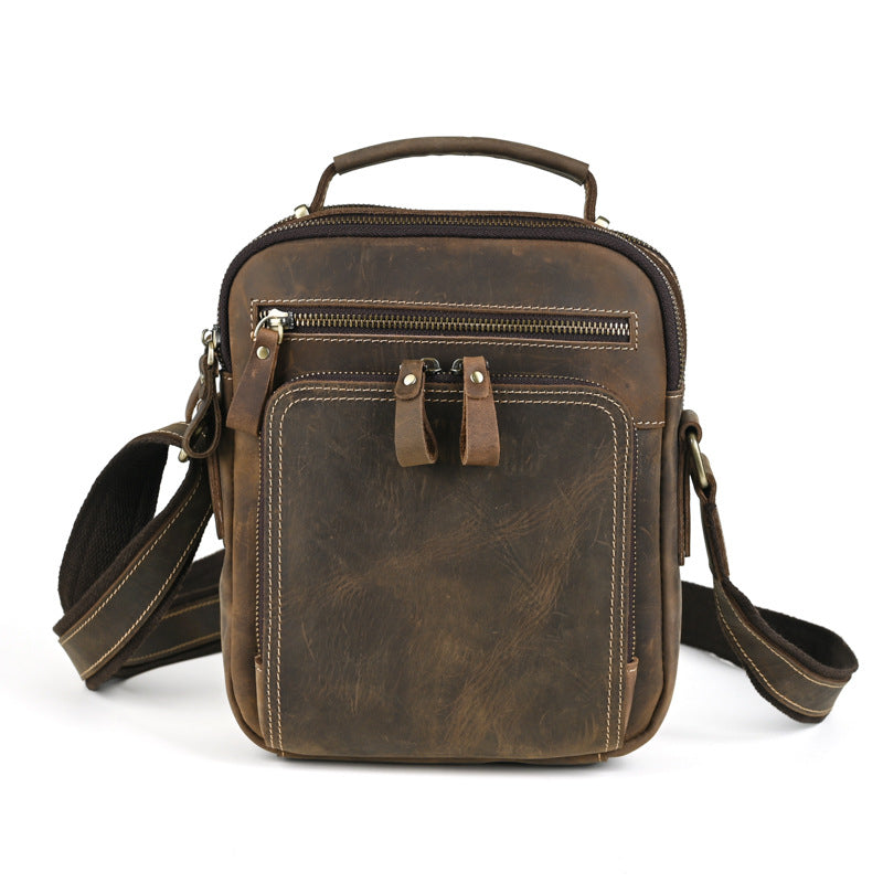 Men's Leather Retro Crazy Horse Multifunctional First Men's Shoulder Bags