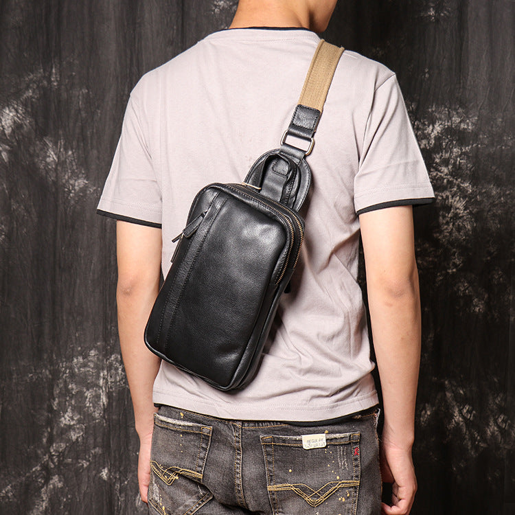 Women's & Men's & Trendy Cool Oil Leather Genuine Large Men's Chest Bags
