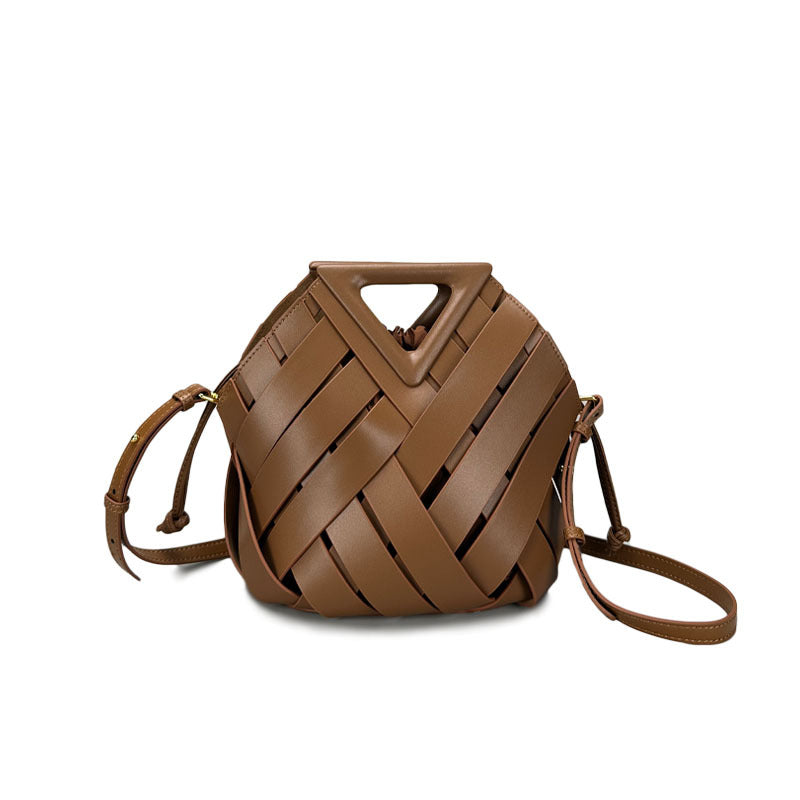 Women's Inverted Triangle Knitting Genuine Leather Large Handbags