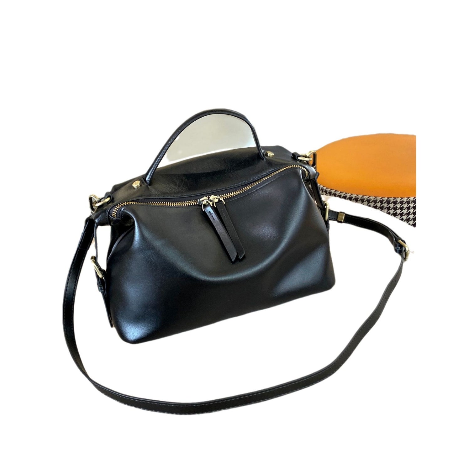 Women's Vegetable Tanned Leather Cowhide Minority Simple Zipper Dumpling Crossbody Bags