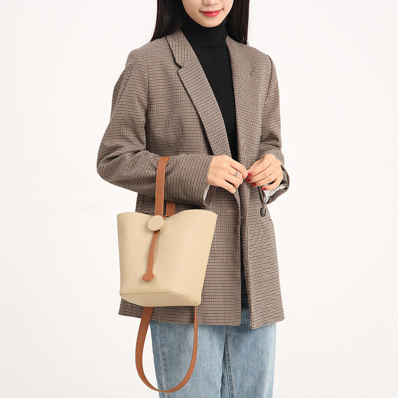 Women's First Layer Leather Simple Son Mother Bucket Bags