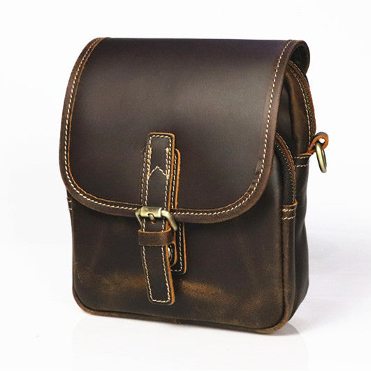 Men's Vertical Cover Top Layer Cowhide Crazy Horse Men's Shoulder Bags