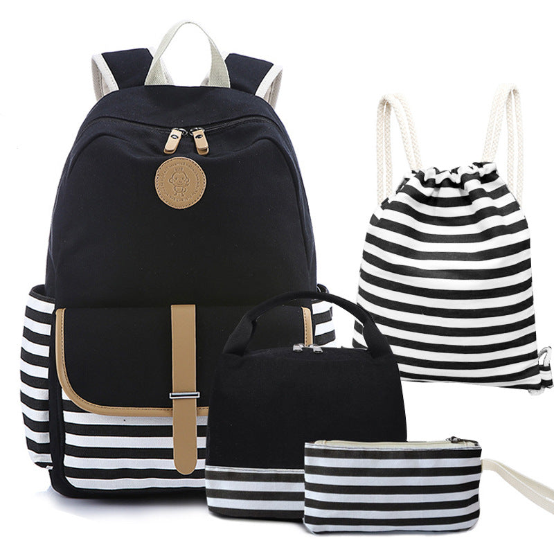 Women's Canvas Three-piece Korean Female Large Capacity Middle School Students' Schoolbags