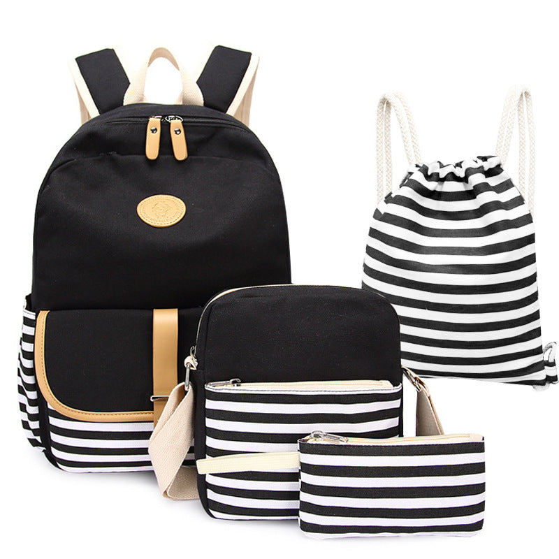 Women's Canvas Three-piece Korean Female Large Capacity Middle School Students' Schoolbags