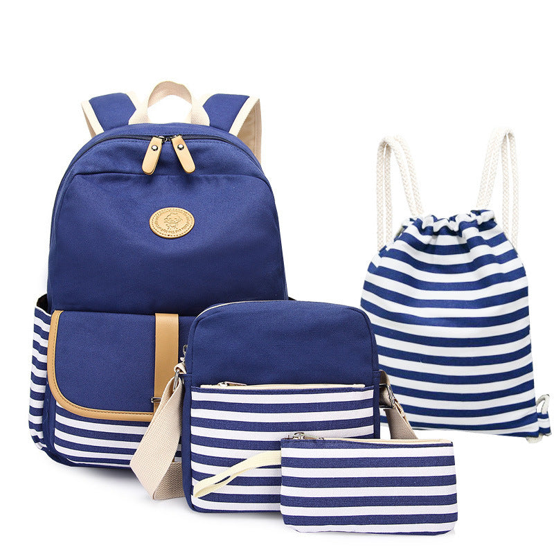 Women's Canvas Three-piece Korean Female Large Capacity Middle School Students' Schoolbags