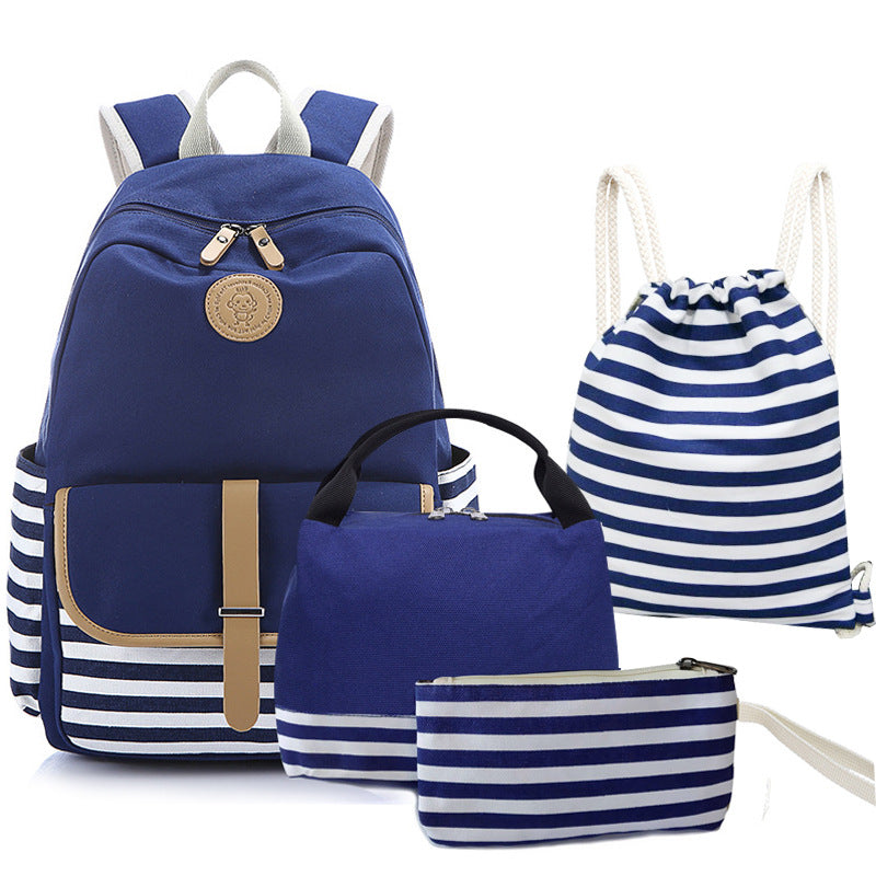 Women's Canvas Three-piece Korean Female Large Capacity Middle School Students' Schoolbags